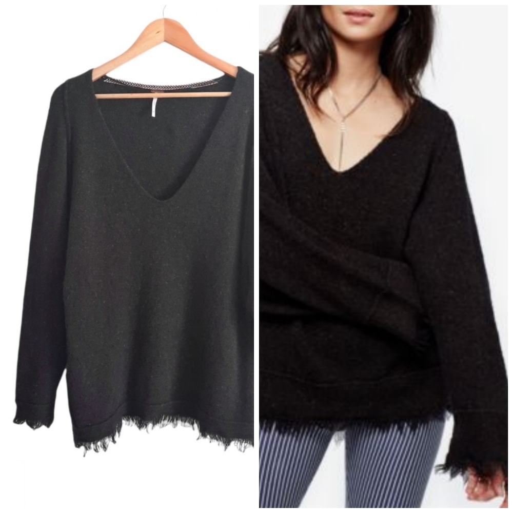 Free People Irresistible V-neck Frayed Sweater